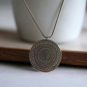 Spiritual Circle Mandela Medallion pendant with pull to adjust plated chain